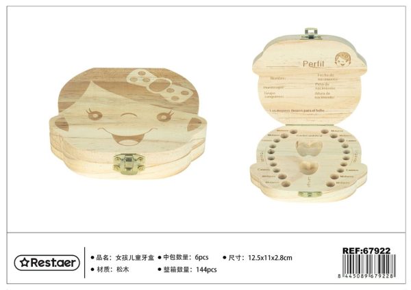 Caja de dientes de pino para niños 12.5x11x2.8cm - Regalo para niños