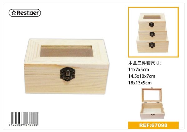 Caja de madera 3 pcs 18x13x9cm de pino - Artículos de regalo