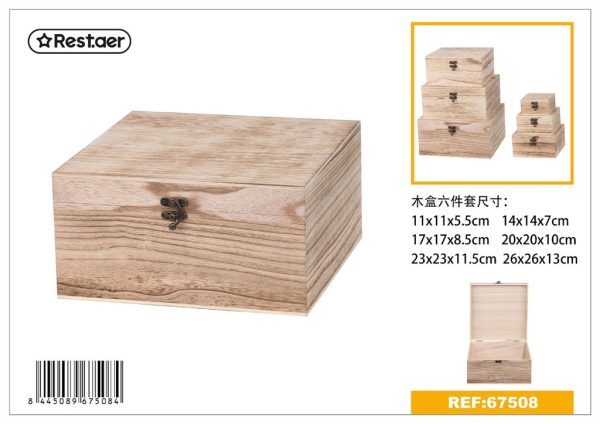 Caja de madera 6 piezas 26x26x13 cm - Artículos de regalo