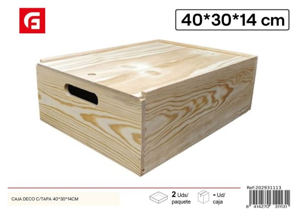 Caja de madera con tapa 40x30x14 cm - Decoración del hogar