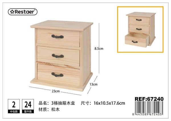 Caja de madera con tres compartimentos 16x10.5x17.6 cm - Almacenaje de madera