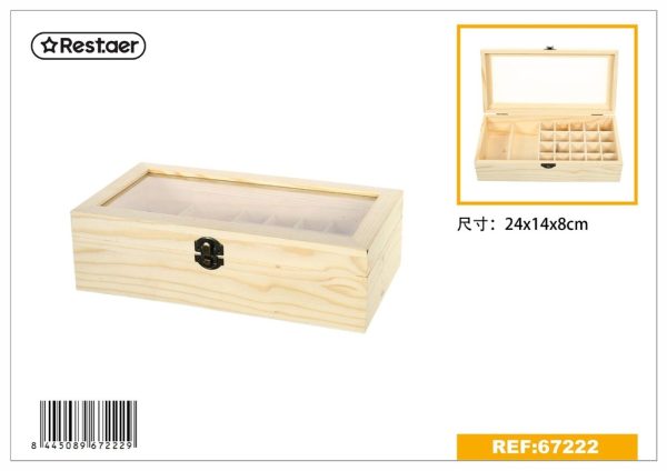 Caja de madera de 22 compartimentos - Caja de regalo de pino 28x14x8 cm