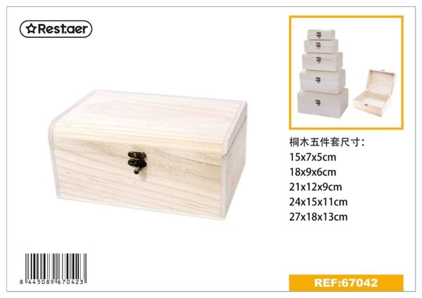 Caja de madera de 5 piezas 27x12.5x18 cm - Artículos de regalo y decoración