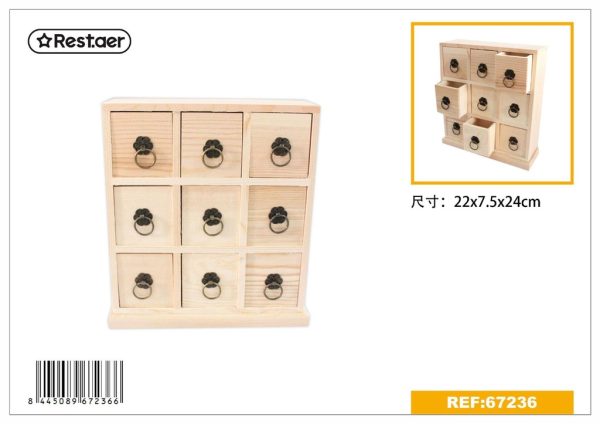 Caja de madera de 9 compartimentos 22x7.5x24 cm - Artículos de regalo