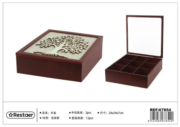 Caja de madera de densidad 9 compartimentos 24x24x7 cm - Artículos de regalo