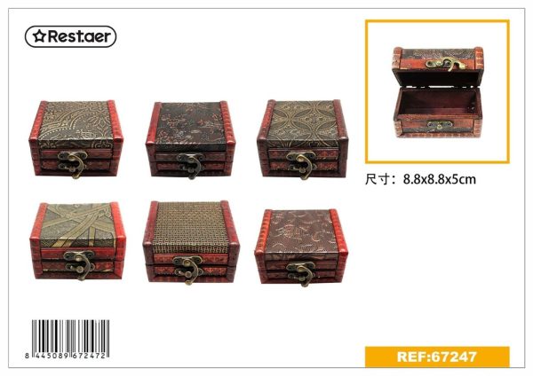 Caja de madera estilo vintage 8.8x8.8x5cm para almacenamiento