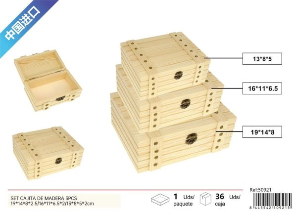 Caja de madera set de 3 piezas 19x14x8 cm - Decoraciones de hogar