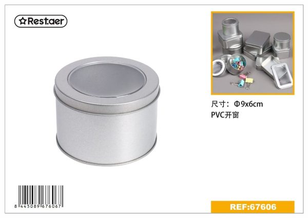 Caja de metal redonda con ventana φ9x6cm - Cajitas metálicas decorativas