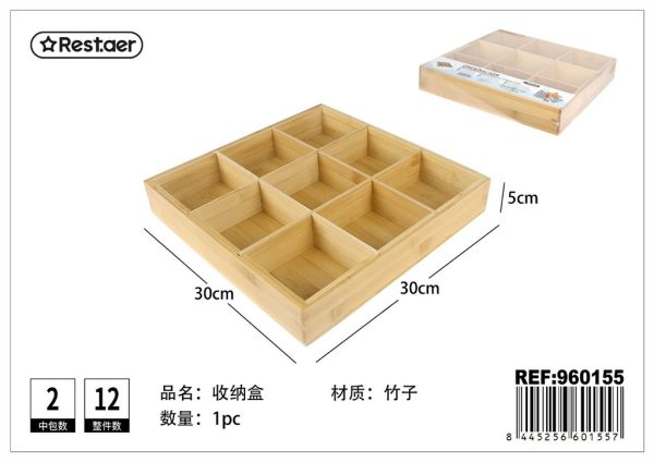 Caja de ordenación de bambú 9 compartimentos 30x30x5cm - Artículos de hogar