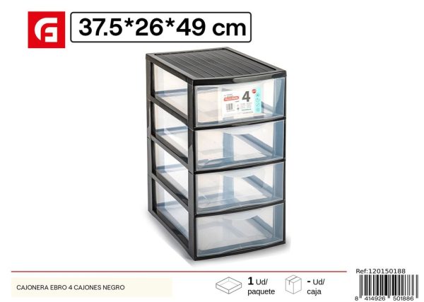 Cajonera Ebro 4 cajones negra - Muebles de plástico para el hogar