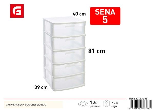 Cajonera Sena 5 cajones color blanco - Almacenamiento en casa