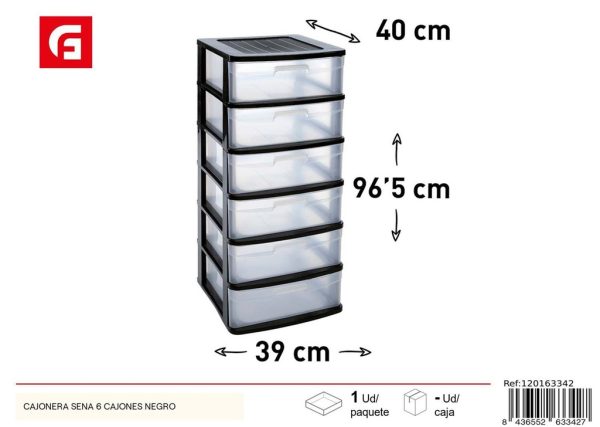 Cajonera Sena 6 Cajones Negra 96.5x39x40 cm - Mueble de Almacenamiento