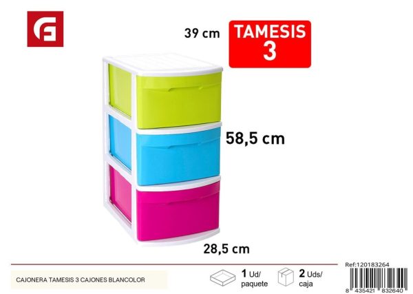 Cajonera Tamesis 3 cajones blanco - Organización del hogar