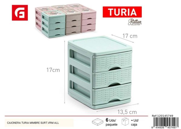 Cajonera de mimbre Turia surtido de colores para organización