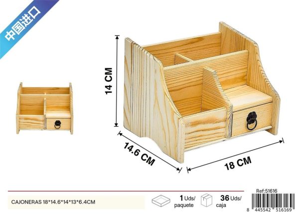 Cajonera de pino con tres compartimentos 18*14.6*14*13*6.4 cm - Decoración del hogar