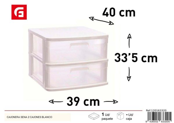 Cajonera de plástico 2 capas blanca 40*33.5*39 cm - Almacenamiento del hogar