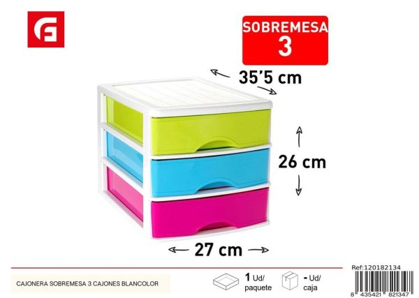 Cajonera de sobremesa 3 cajones color blanco - Almacenamiento plástico