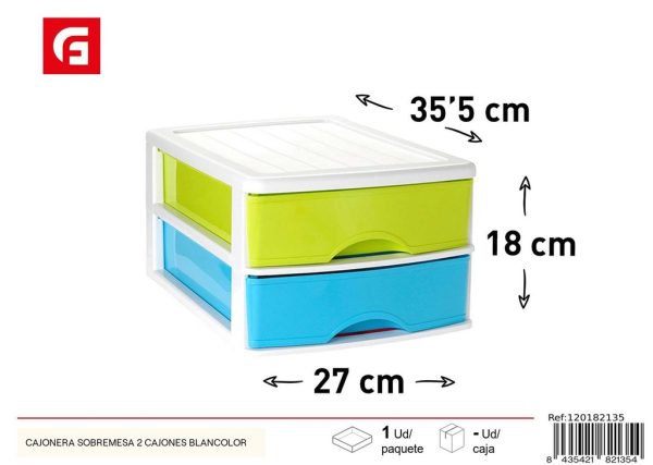Cajonera sobremesa 2 cajones blanco - Organizadores de plástico