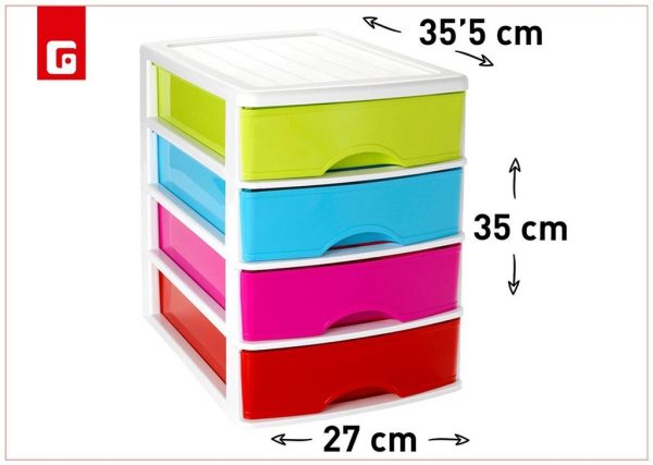Cajonera sobremesa 4 cajones blancolor - Almacenamiento