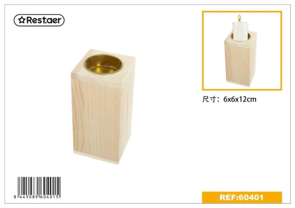 Candelero de madera 6*6*12 cm - Artículos de regalo
