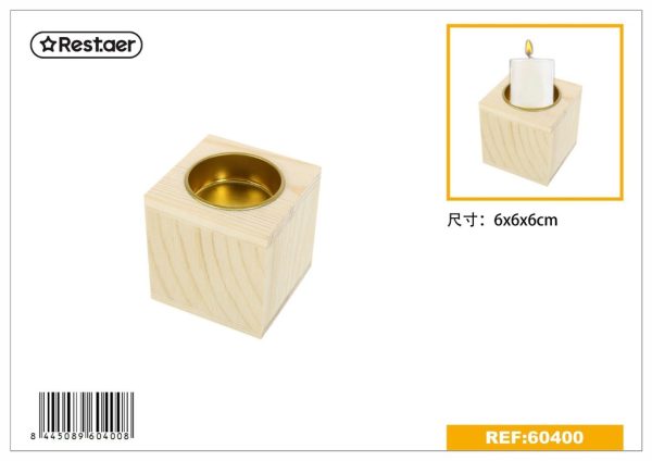 Candelero de madera de pino 6x6x6cm - Accesorios decorativos