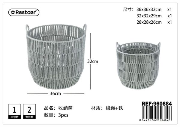 Cesta de almacenaje 3 piezas 36*36*32, 33*33*29, 28*28*26 cm - Organización del hogar