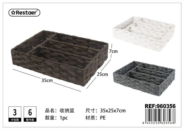 Cesta de almacenaje 4 compartimentos 35*25*7 cm - Cestas decorativas
