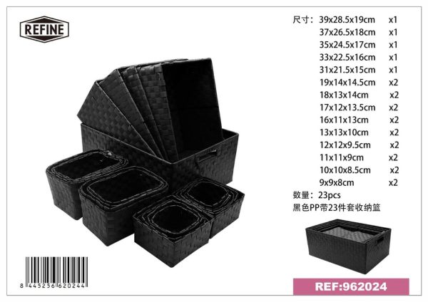 Cesta de almacenamiento 23 piezas negro - Accesorios de hogar y organización