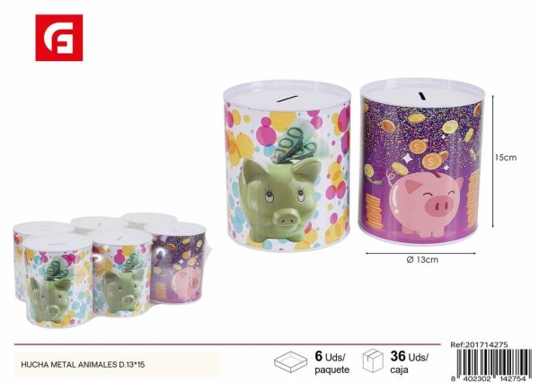 Hucha de metal con diseño de animales D.13x15cm para ahorro y decoración