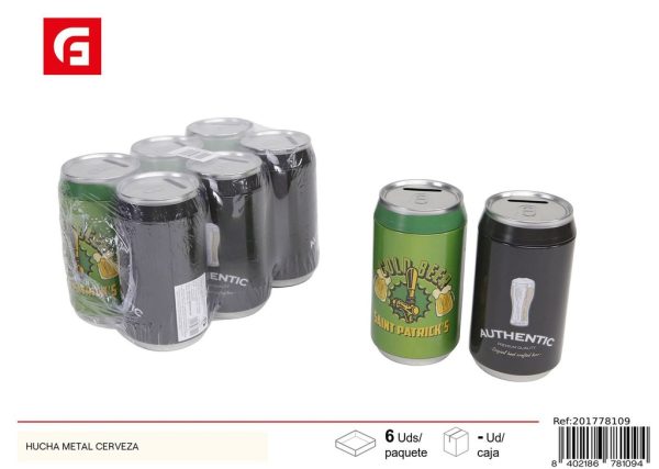 Hucha de metal con diseño de cerveza para decoración