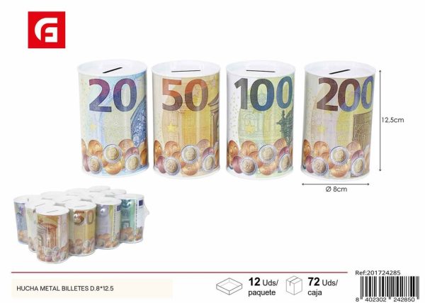 Hucha metálica para billetes d.8x12.5cm para ahorro