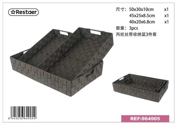 Juego de 3 cestas de polipropileno 50x30x10, 45x25x8.5, 40x20x6.8 cm - Organización del hogar - Imagen 3