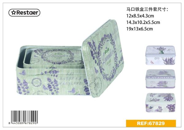 Juego de cajas de metal rectangular 3 piezas - Set de caja de almacenamiento