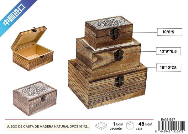 Juego de cajitas de madera natural HOME 3 piezas 16*12*7.8*2 cm - Decoración del hogar
