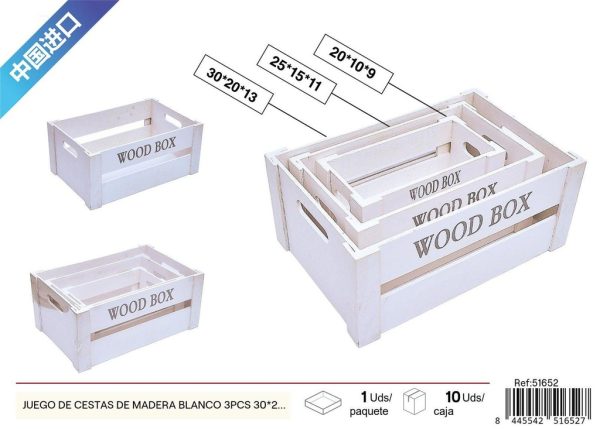 Juego de cestas de madera blancas 3 piezas 30*20*13*5.5 cm - Decoración del hogar