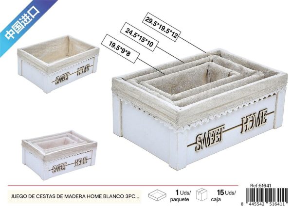 Juego de cestas de madera blancas HOME - Almacenamiento decorativo - Imagen 2