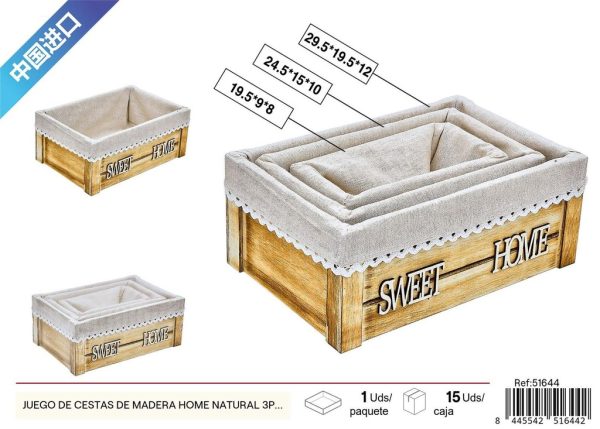 Juego de cestas de madera naturales HOME - Almacenamiento decorativo - Imagen 2