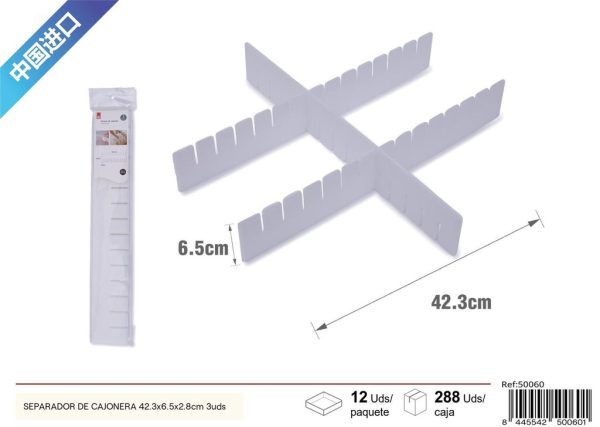 Separador de cajonera 42.3x6.5x2.8cm 3 uds - Organización del hogar y separadores