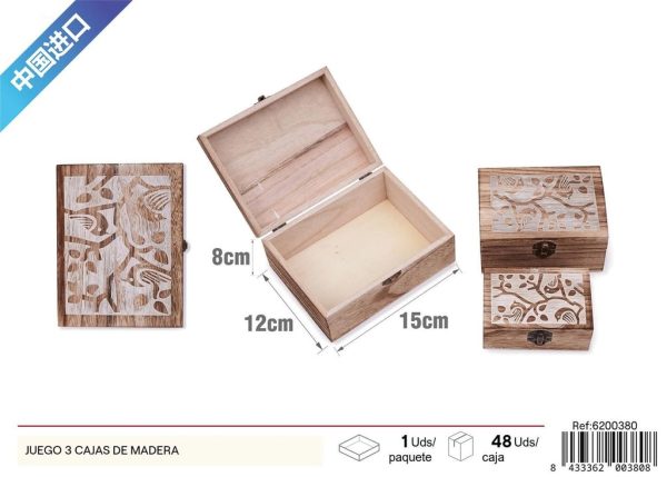 Set de 3 cajas de madera - Decoración del hogar