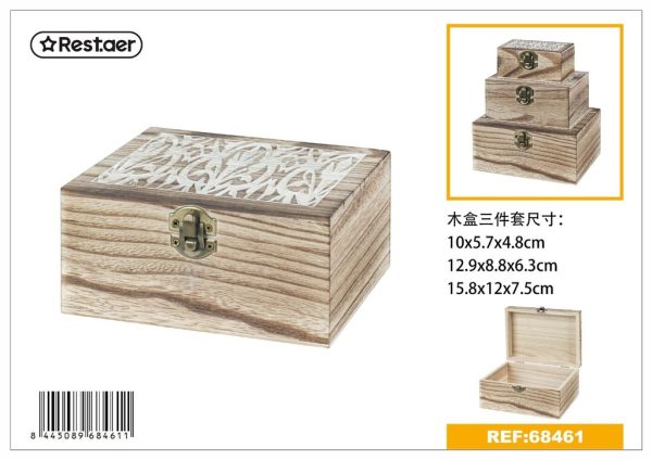 Set de 3 cajas de madera 16x12x8 cm - Artículos de regalo