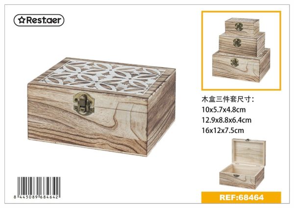 Set de 3 cajas de madera 16x12x8 cm - Artículos de regalo - Imagen 2