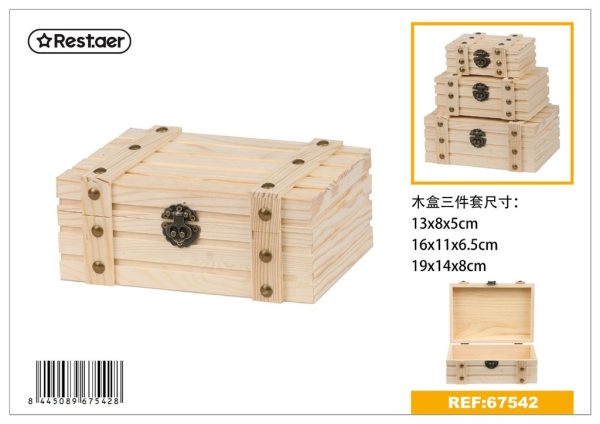 Set de 3 cajas de madera 19x14x8 cm - Artículos de regalo