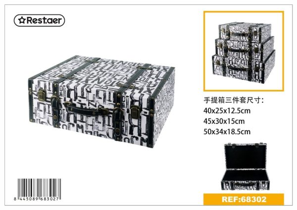 Set de 3 cajas de madera vintage 50x34x18.5cm, 45x30x15cm, 40x25x12.5cm para almacenamiento