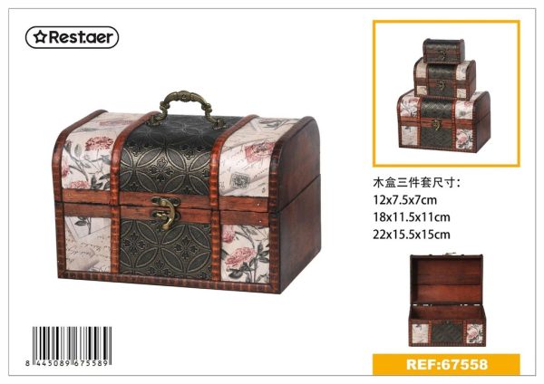 Set de caja de madera 3pcs 22x15.5x15cm