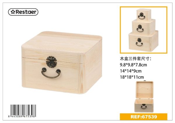Set de caja de madera arce 3 piezas 18*18*11 cm - Caja de regalo