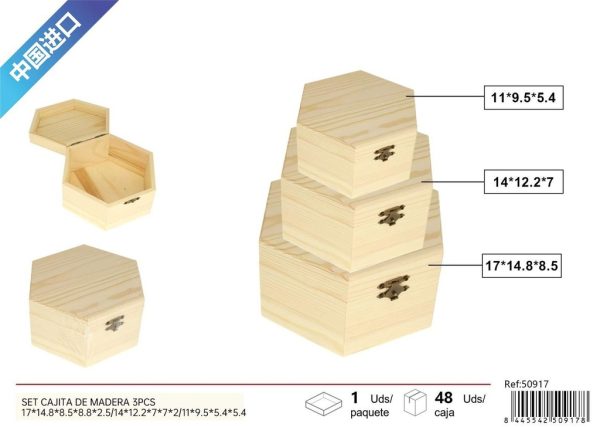 Set de cajita de madera 3 pcs 17x14.8x8.5 - Decoración del hogar
