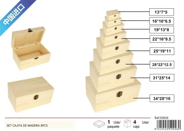 Set de cajita de madera 8pcs para almacenamiento y decoración