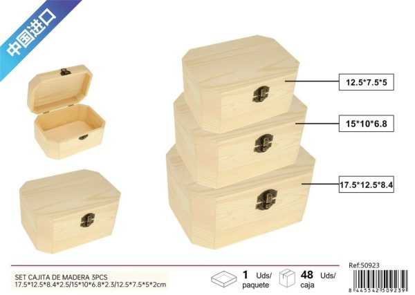Set de cajitas de madera 3 piezas 17.5x12.5x8cm - Almacenamiento decorativo