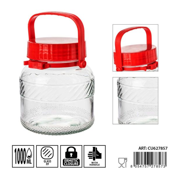 Tarros de cristal con asa 1000ml dimensiones 12X14.5cm - Artículos de hogar y tarros de almacenamiento