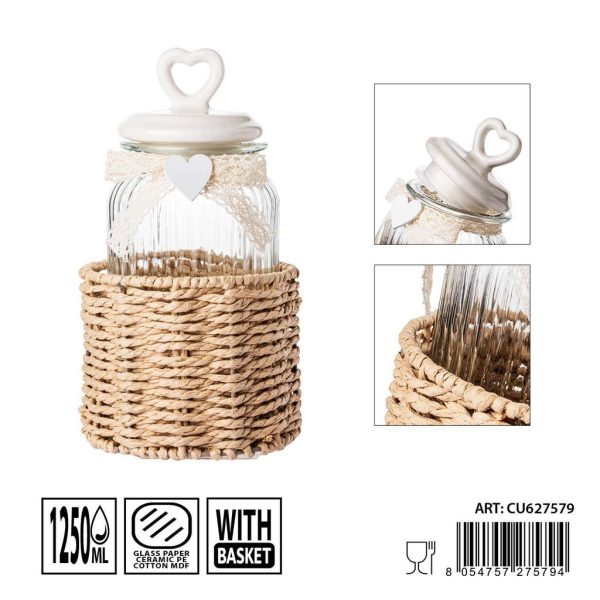 Tarros de cristal con cesta 1250ml dimensiones 13.5X25cm - Artículos de hogar y tarros de almacenamiento